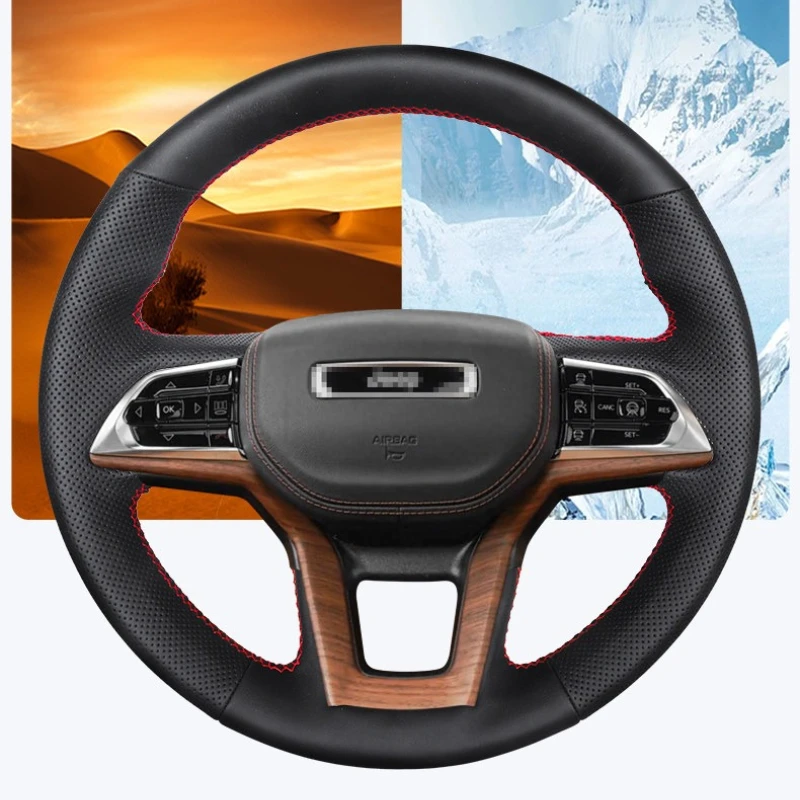 

For Jeep Grand Cherokee 2022-2024 4xe Hand-stitched Black non-slip Genuine Leather car Steering Wheel Cover