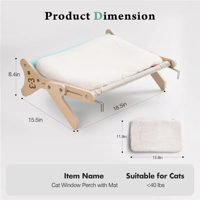 M12K-Sturdy Adjustable Cat Window Perch Hammock 40 Lbs Capacity Sunbathing Bed For Indoor Cats Washable In Pink C