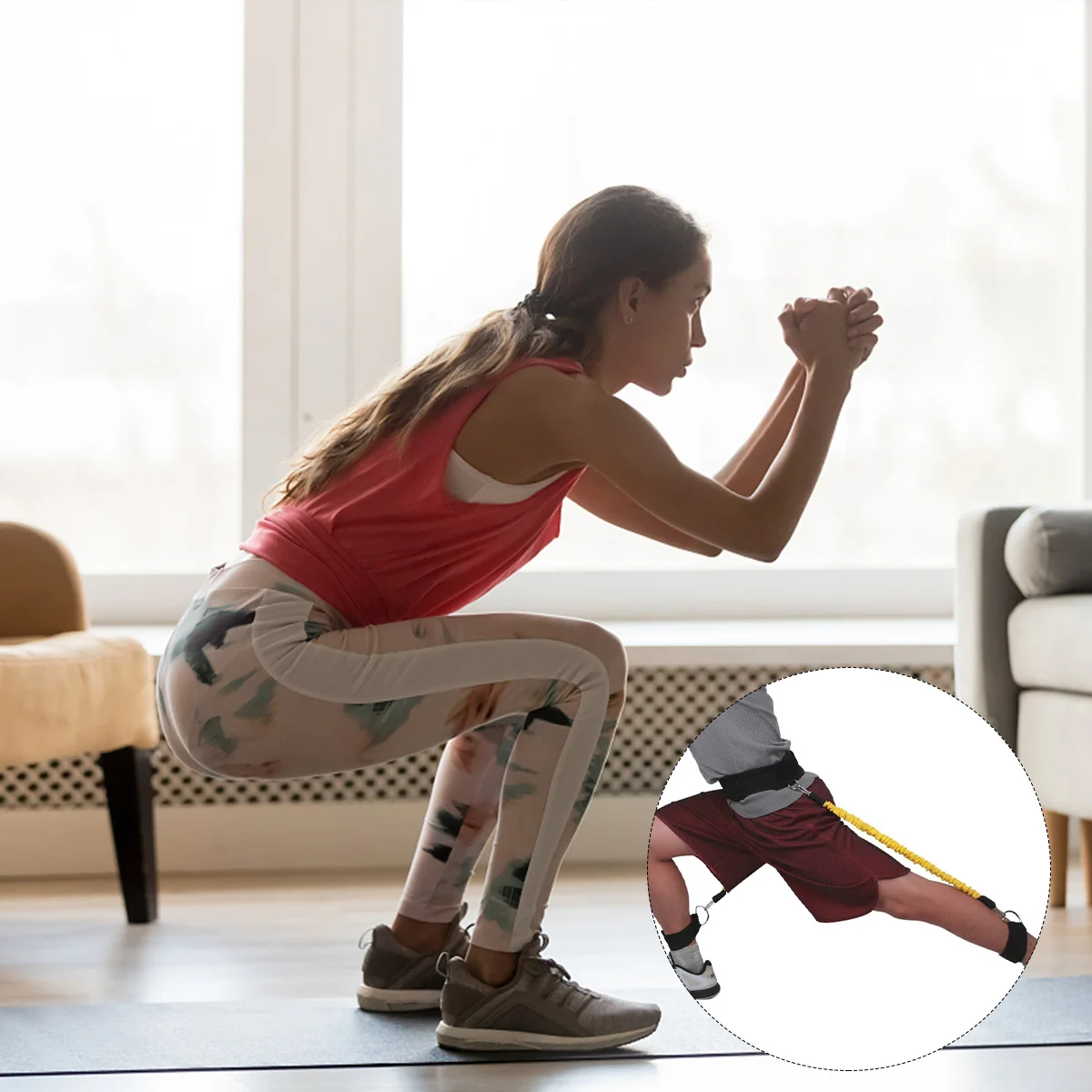 

1 set 1 Set 50 Pounds Resistance Band Deep Squat Pulling Rope For Leg Muscle Training Elastic Pull Strap Fitness Equipment