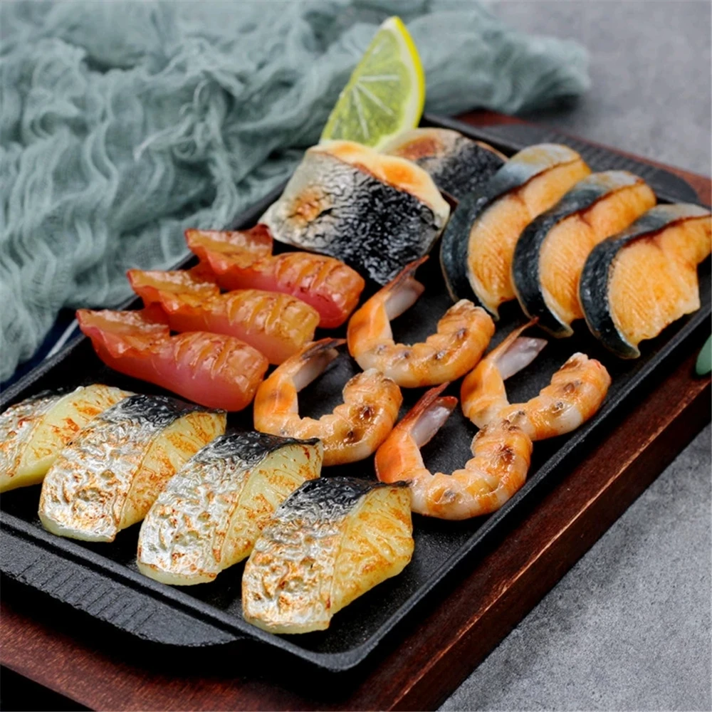 

simulation fake food Seafood Model display props hotel restaurant decoration Grilled Squid Roasted Shrimp Fish fillets cubes