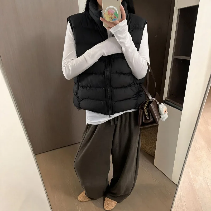 Women's 2026 New Down Quilted Padded Vest Stand Collar Lightweight Cropped Sleeveless Jacket Chic Coquette Trendy