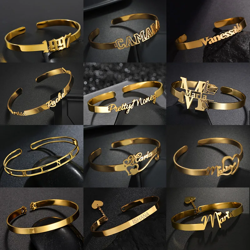 

Nextvance Custom Name 6MM Wide Bracelet For Women Personalized Stainless Steel Nameplate Cuff Open Bracelet Jewelry Gifts