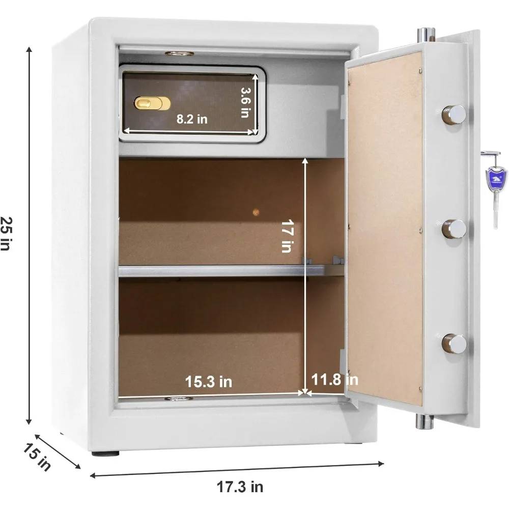 

Safe Box,Home Safe,Large Security Box with Double Safety Key Lock and Password for Money and Document,3.7 Cubic White