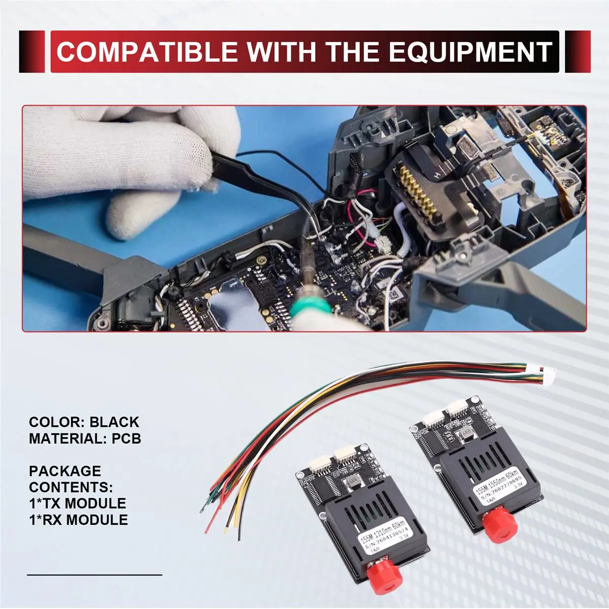 Y1696A*☀▃60KM TTL Optical Transceiver Module Kit TX RX DC 5.5-26V Optical Terminal Equipment Drone-Specific