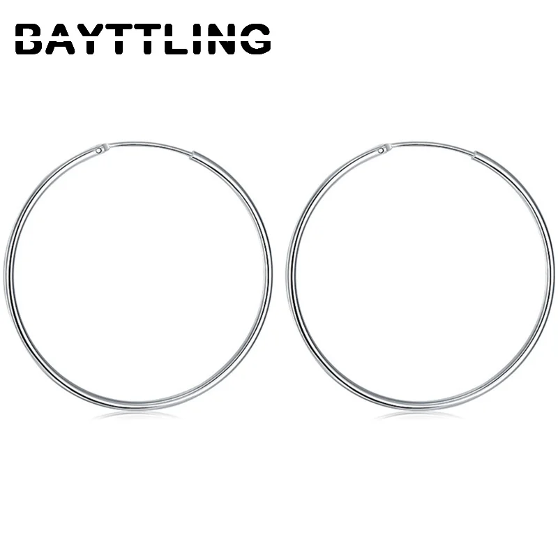 BAYTTLING 925 Sterling Silver 50/60MM Large Earrings For Women Fashion Hip Hop Hoop Earrings Wedding Party Jewelry Accessories