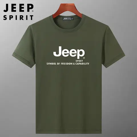 JEEP SPIRIT 남성용 코튼 브랜드 프린트 티셔츠, 캐주얼 스포츠, 통기성 라운드넥 상의, 루즈하고 심플한 단색 반팔, 여름