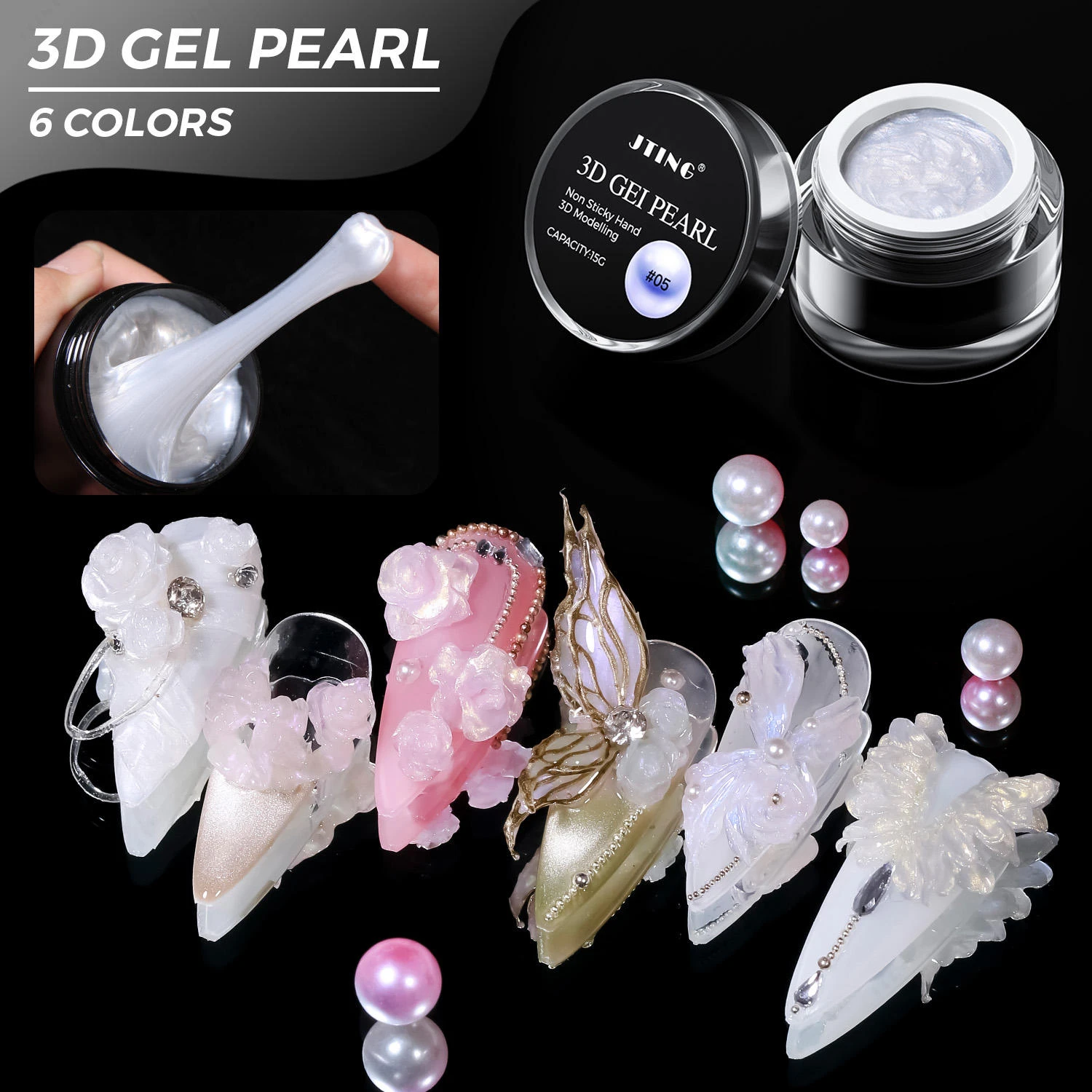 

JTING 1 шт., 6 цветов, 3D гель-лак с жемчугом, нелипкий гель-лак для моделирования рук