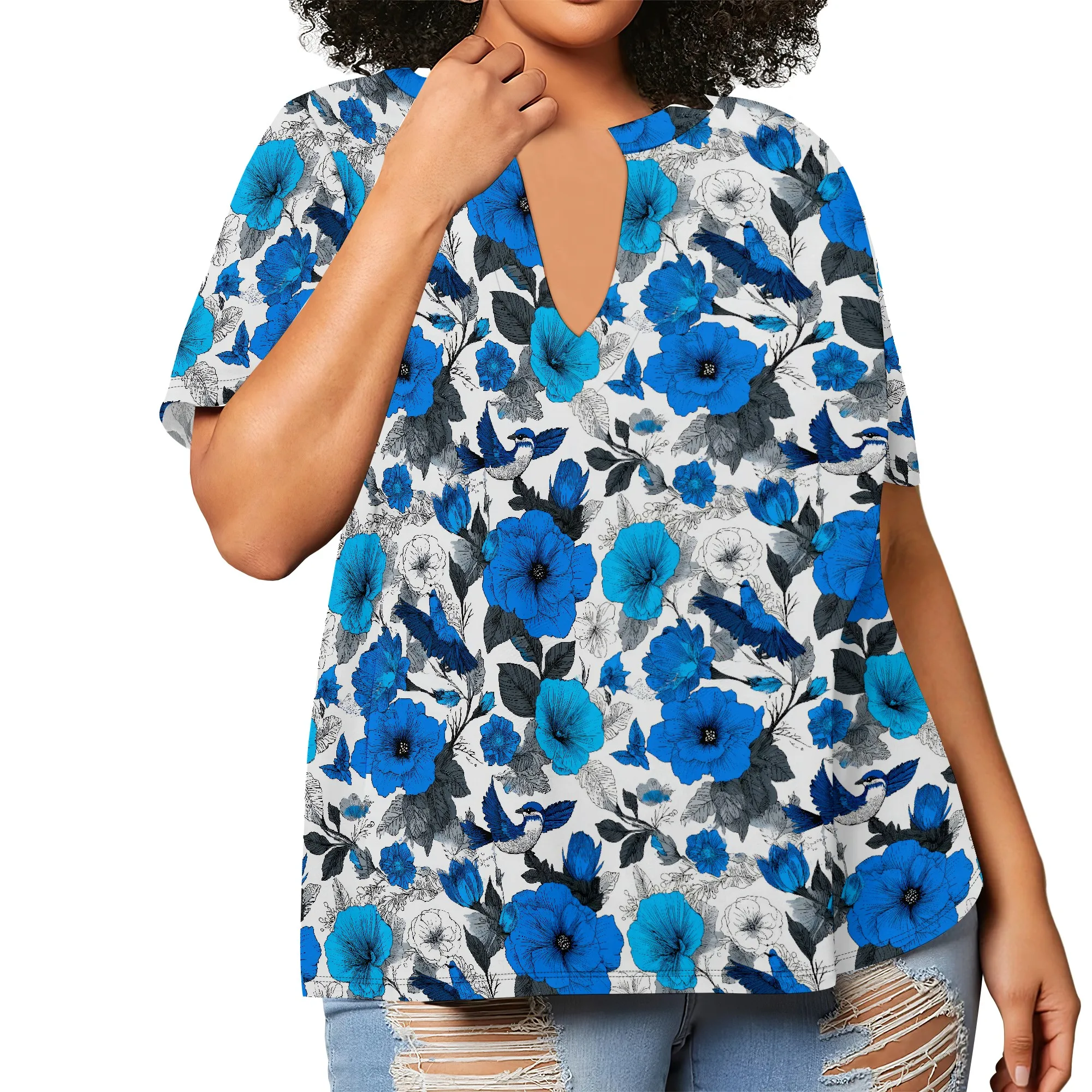 

Summer Tops for Women 2025 Trendy Boho Floral Print Tunic Shirts Short Sleeve v Neck Tshirt Casual Loose Blouse