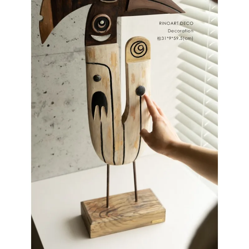African inspired wood carving! Hand contrasting color contemporary art original totem entrance living room ornament