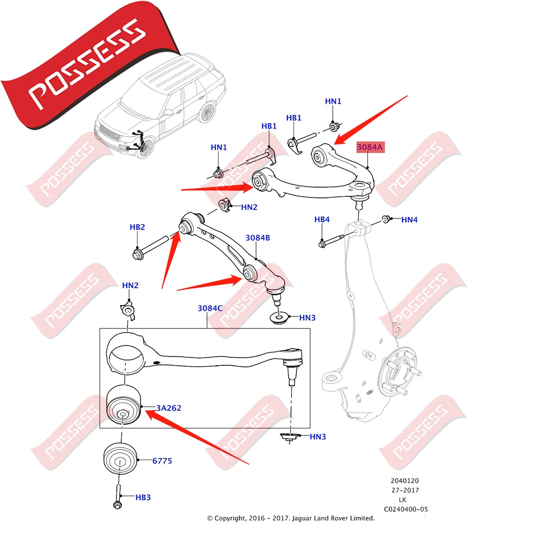 10 Pieces Front Suspension Control Arm Bushing Kits For Land Rover Range Rover L405 L494 2012-/ Discoverer 5 L462 2017-/