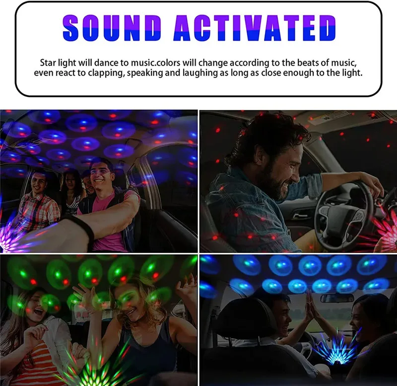 Iluminación de Dj, fiesta con sonido, Control de voz USB automático, luces de bola de discoteca, Color, atmósfera de coche, decoración de habitación, lámpara, luz estroboscópica mágica