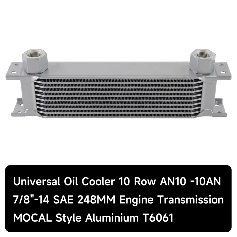 Aluminium T6061  Universal AN10 Female 10 Row  Oil Cooler 330 X 70 X 51mm 7/8-14 Threads Silver