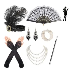 Flapper Headband Pearl Necklace Bracelet Earring Glove Cigarette Holder 1920s Great Gatsby Accessories Set for Women 20S Costume