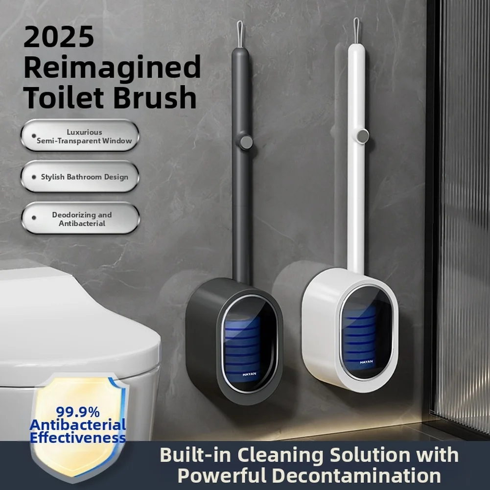 Bathroom Cleaning Kit with Disposable Toilet Brush Wall Mounted No Drill Installation and Built in Cleaning Solution