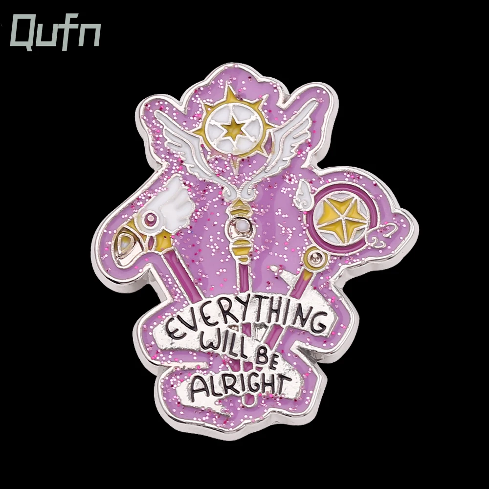 Everything Will Be Alright Enamel Pin Card Captor Sakura Invincible Spell Brooch Magic Wand Badge Beautiful Inspirational Brooch