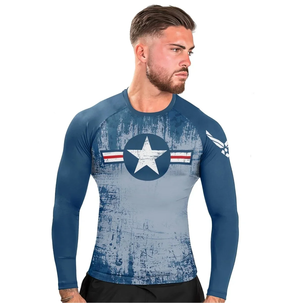 Air Force Veteran Men's Long-Sleeved Rash Guard, UPF 50+, Quick-Drying Compression Shirt for Fitness and Workouts