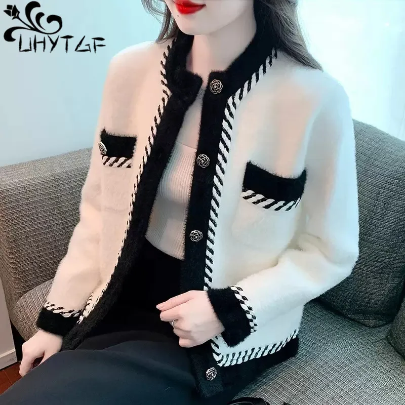 Vintage Elegant Knitted Coat Cardigan Sweater For Women 2024 Autumn Winter Long Sleeve V-Neck Tops Knitwear Fashion Chic Jumper