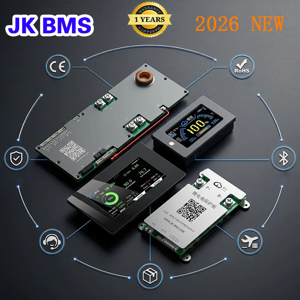 

Jikong Smart BMS 8S-16S 48V 150A PB2A16S15P Active Balancer Bluetooth Lifepo4/Li-ion/LTO for Solar Home RV Energy Storage