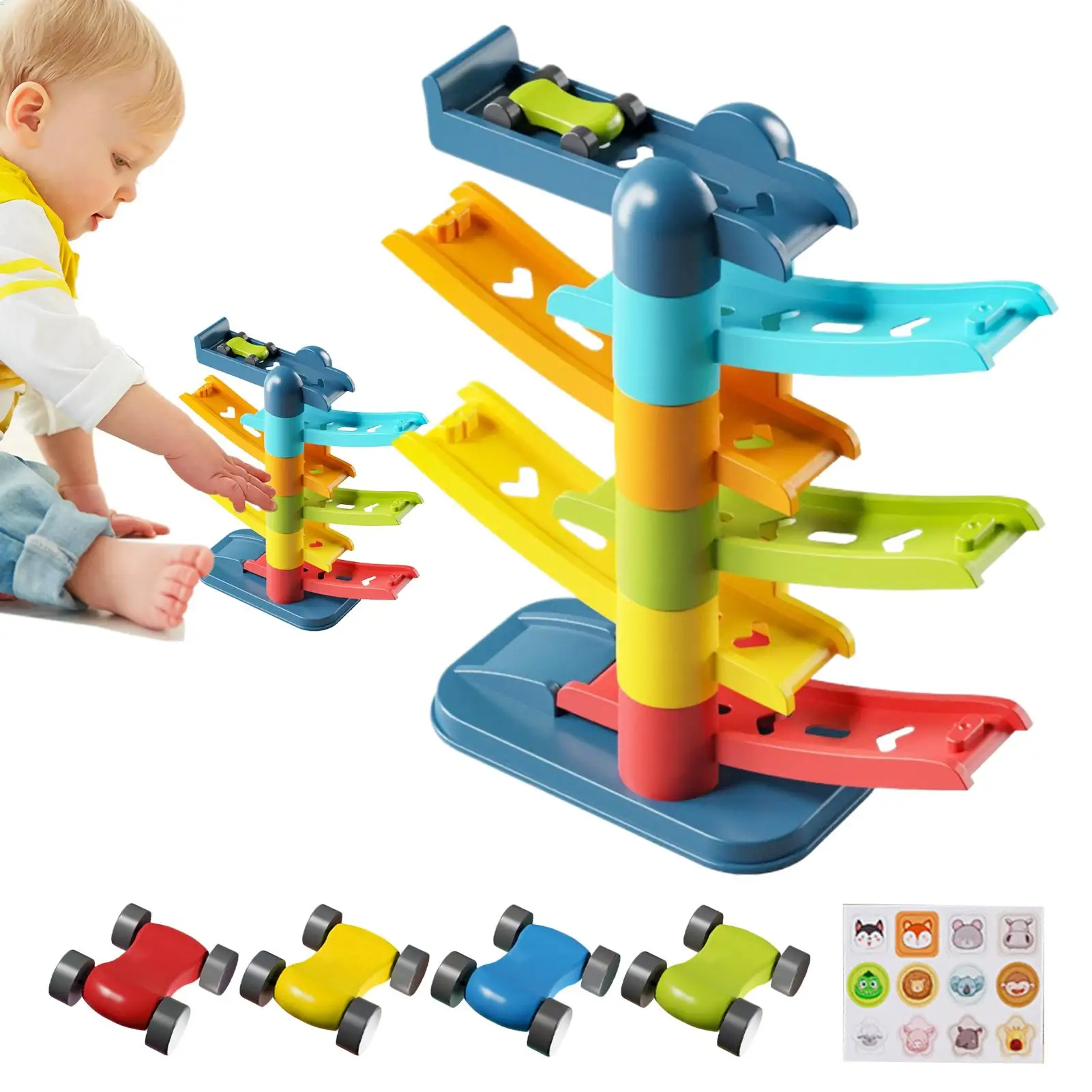 Race Track Racer Track Toy Educational Interactive Motor Skills Ramp Playset For Over 3 Years Old Kids Toddler Children