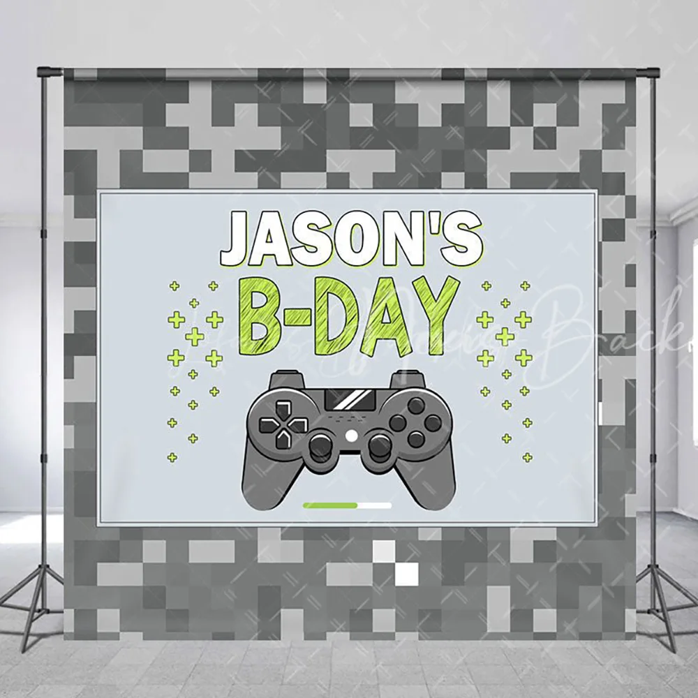 Grey Pixel Games Night Custom Name Birthday Backdrop for Boy, Video Game Photography Background Photo Booth Props