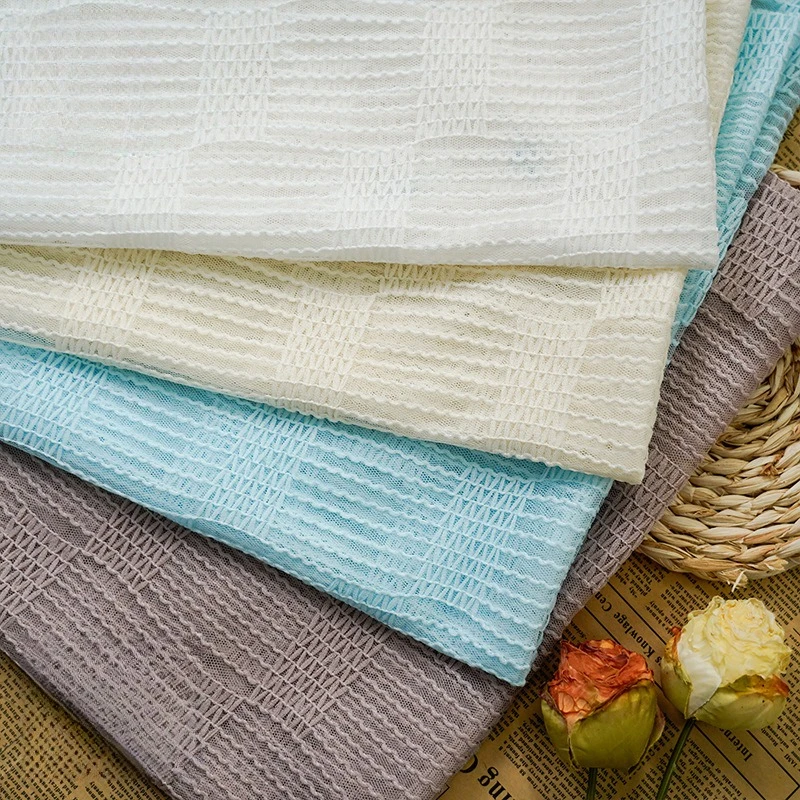 

Multicolored Checkered Textured Slightly Sheer Mesh Fabric Retro Lace Embroidery For Dresses Bridal Formal Wear Fabrics