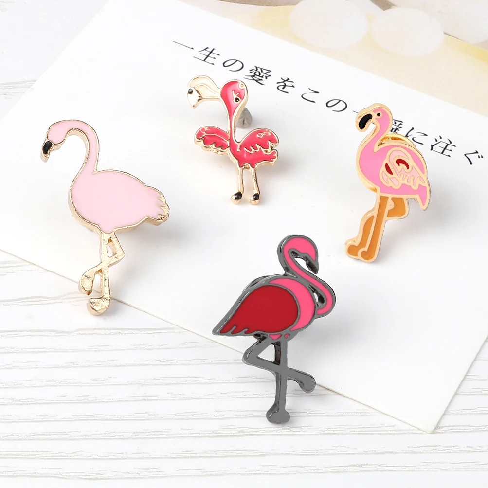 Unwavering Love! Couple Flamingo Cartoon Brooches Cute Animal Enamel Badges Clothes Lapel Pins Bag Jewelry Gift for Friends Kids