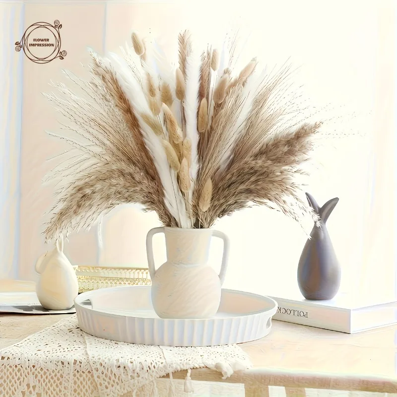 119-teiliges Boho Pampasgras-Arrangement mit Getrockneten Rattanstielen Blumendekoration für Hochzeit Getrocknete Blumen Heim Raum Tischdekoration