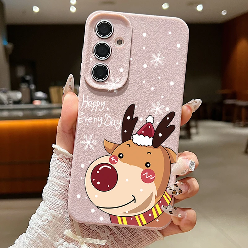 Christmas Case For Samsung Galaxy A55 A54 A35 A25 A15 5G A34 A14 A53 A52 A16 S20 S21 FE S22 S23 S24 Ultra Capa Elk Deer Print