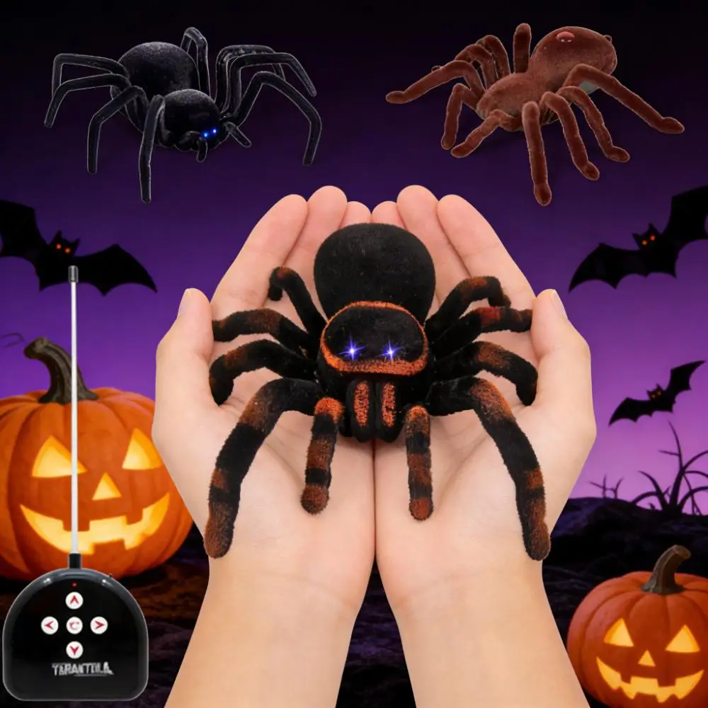 

RC Spider Eye Shine Halloween Simulation Scary Plush Creepy Tarantula Remote Control Tricky Cockroach Soft Prank Lizard Kid Toy