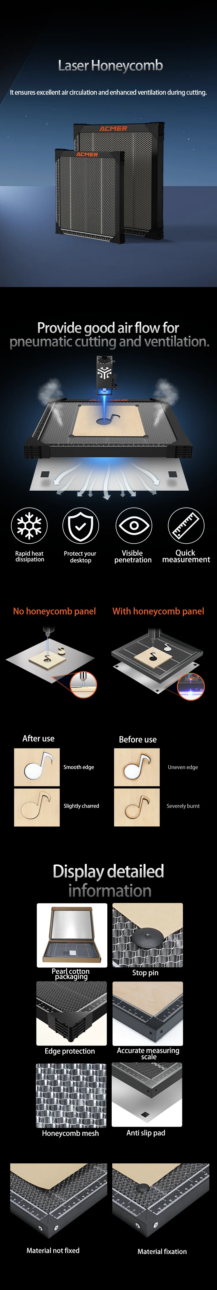 ACMER 500*500mm Honeycomb Panel Table Laser Engraving and Autting Machine Laser Honeycomb Panel Bed Cutting Table 300*300mm