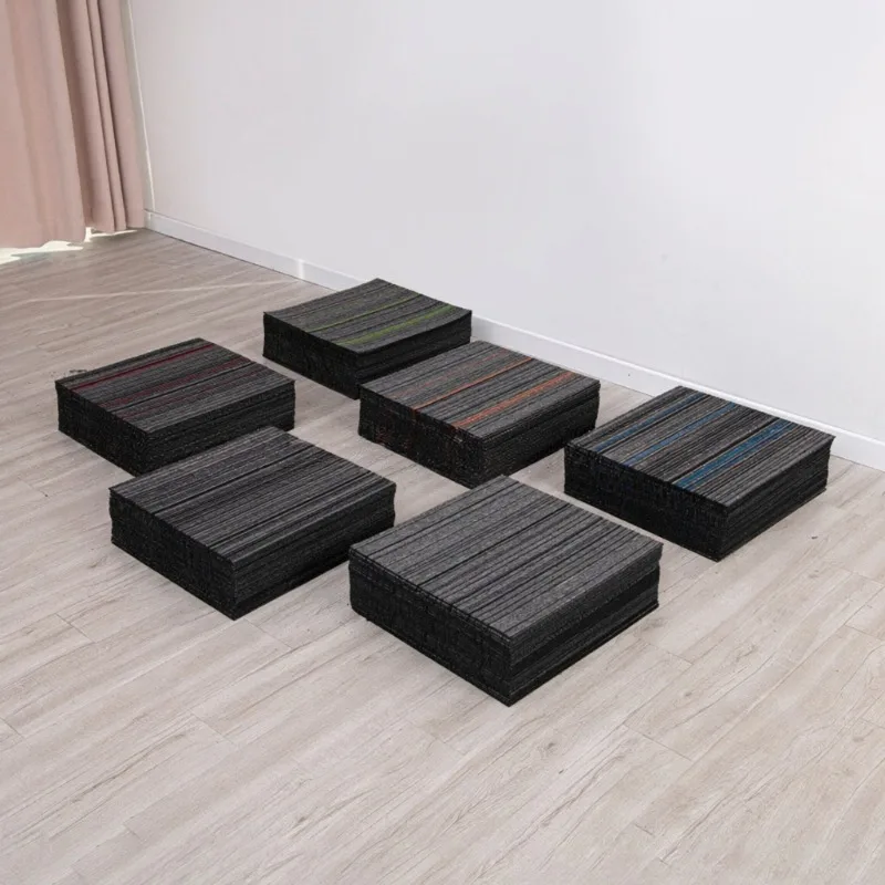 10pcs Self‑Adhesive Striped Patchwork Carpet Tiles Wear Resistant Floor Squares Rug Door Mat for Office Home Hallway Decoration