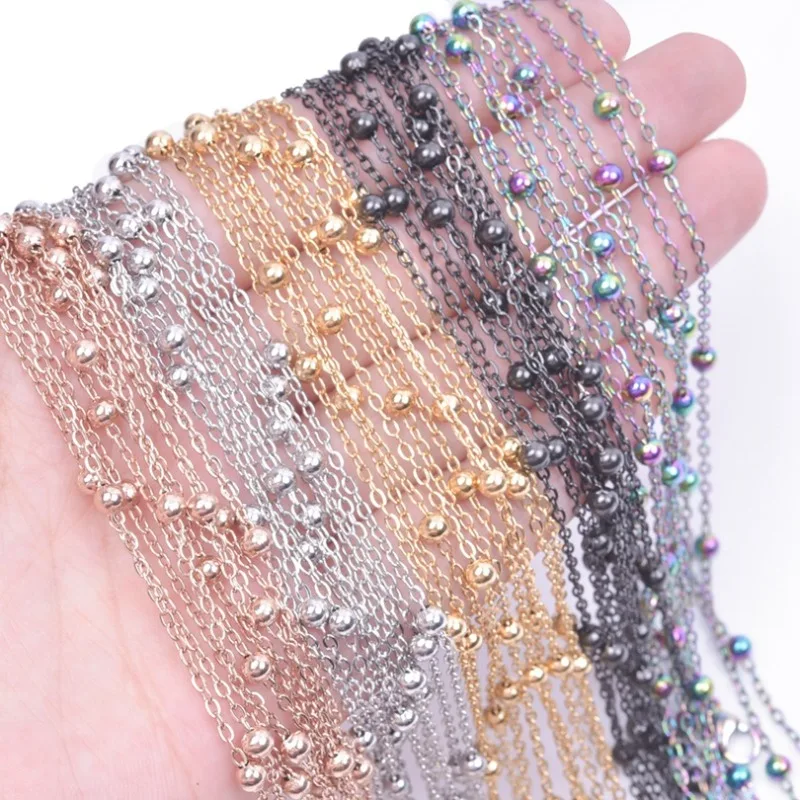 Simple Plated Gold Stainless Steel Bead Collarbone Necklace for Women Men Rose Gold Black Colorful Chain Diy Jewelry Accessories