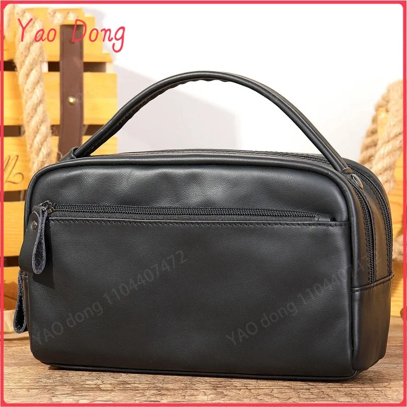 Yao Dong 2023 Leather Storage Bag for men business fashion retro oil wax soft leather handbags for men clutch bag genuine leathe