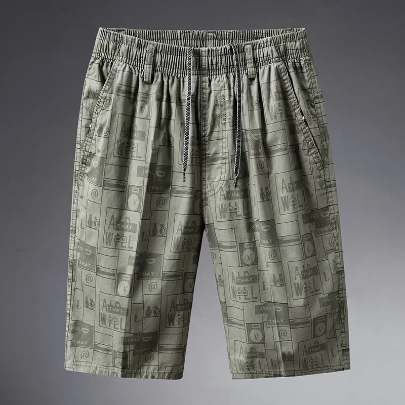 

Мужские хлопковые шорты с принтом, летние, свободного кроя, комплект из пяти штук, для мужчин среднего возраста, пляжные шорты-карго