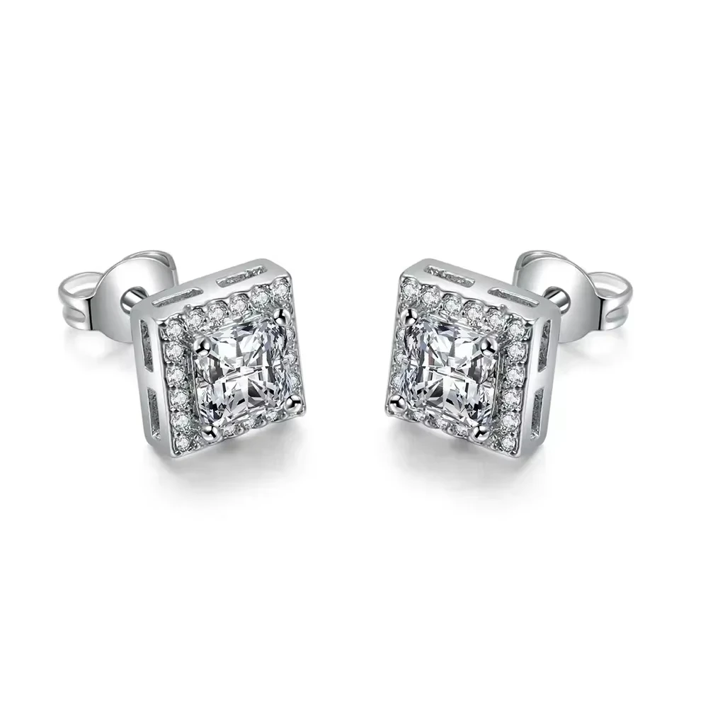 1 Pair Hiphop Rock Stud Earrings for Men Classic Silver Color Jewelry Crystal Iced Out Piercing Cartilage Ear Accessories Gift