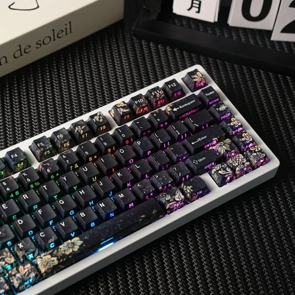 Jcm Faint Fragrance Keycaps 131 Keys Pbt Dark Floral Pattern Korean Russian German Spanish French Mechanical Keyboard Keycaps