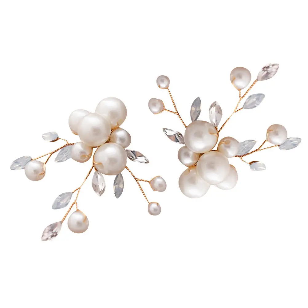 1Pair Pearl Shoes Buckles Removable Stylish Crystal Alloy Decorative Wedding Bride Shoes Accessories High Heel Flowers