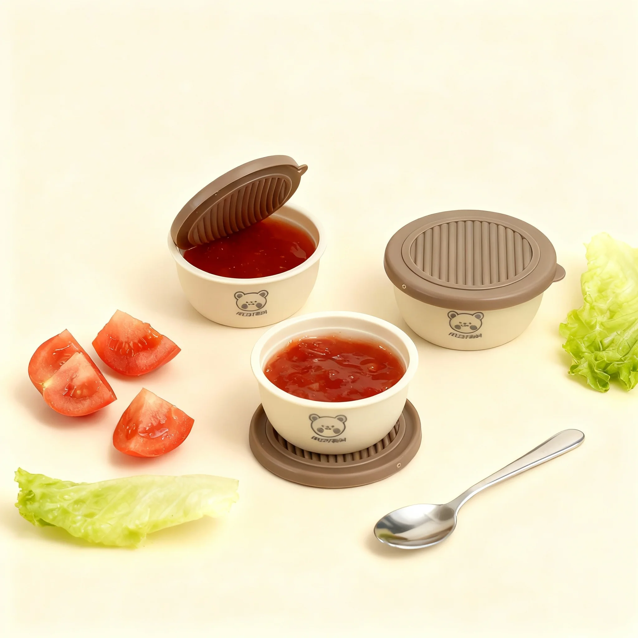 Mini caja de plástico portátil para salsa con tapa, reutilizable, sellada, a prueba de fugas, taza para salsa, aderezo para ensalada, contenedor de condimentos, 2/6 Uds.