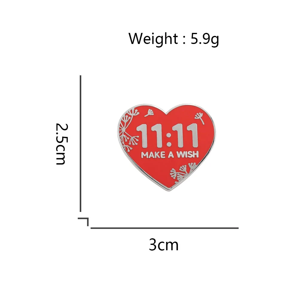 Glücksbringer 11:11 Wunsch-Herz Emaille-Pin Minimalistisches Blumen-Abzeichen Positive Energie Brosche Kleidungs-Accessoire Geschenk für Freunde – Detail 3