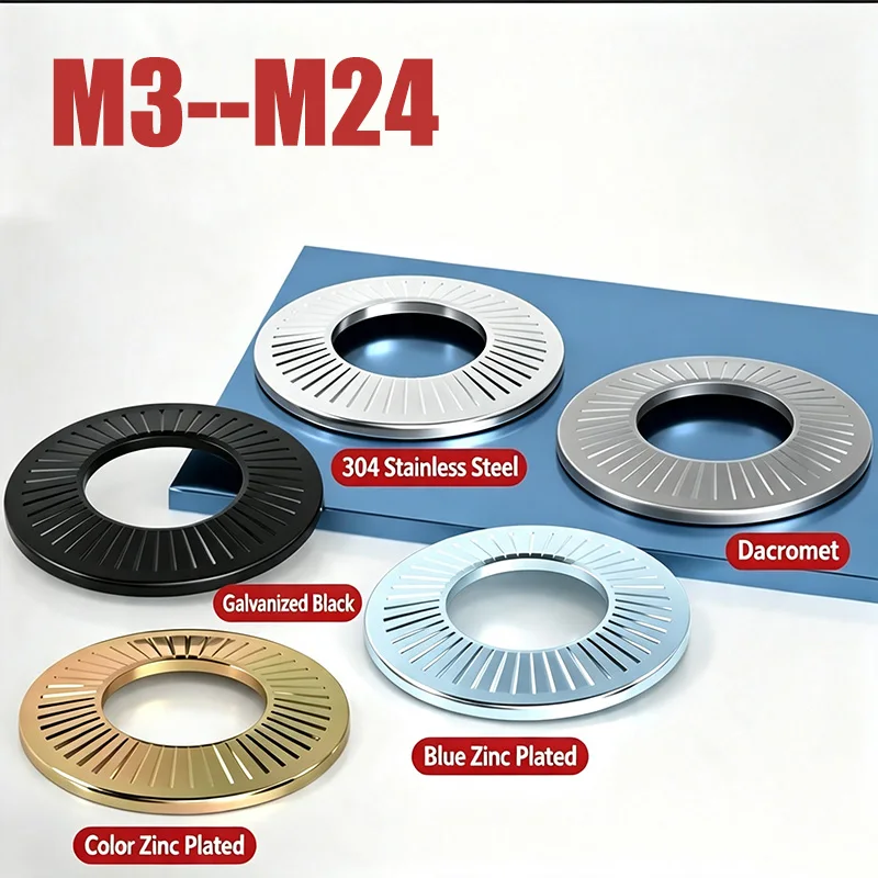 2/100Pcs M3-M24 304 Stainless Steel Dacromet Coating Disc Spring Serrated Lock Washer Conical Knurled Elastic Gasket