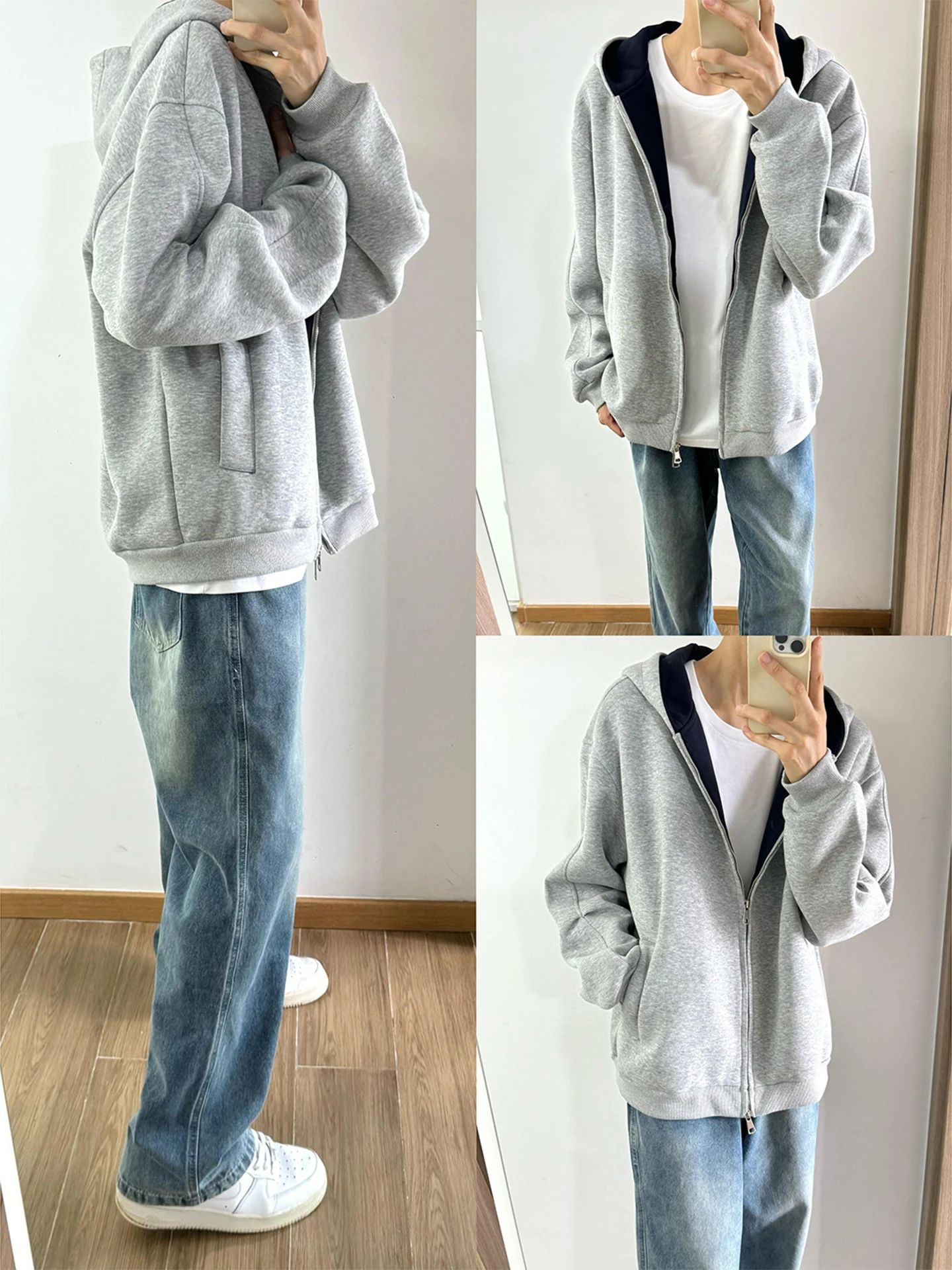 

Men's Hoodie Sweatirt Color Blo Heavyweight T-irt Cardigan Outerwear ey And White Contrast Casual Comfortable Long Sl...