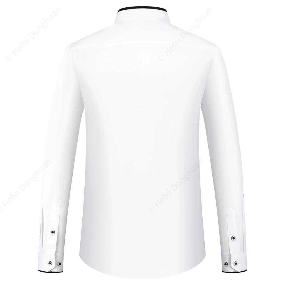 Camisa de manga larga con cuello mandarín para hombre, camisas de vestir de corte Regular con bolsillo en el pecho y parche para actividades de