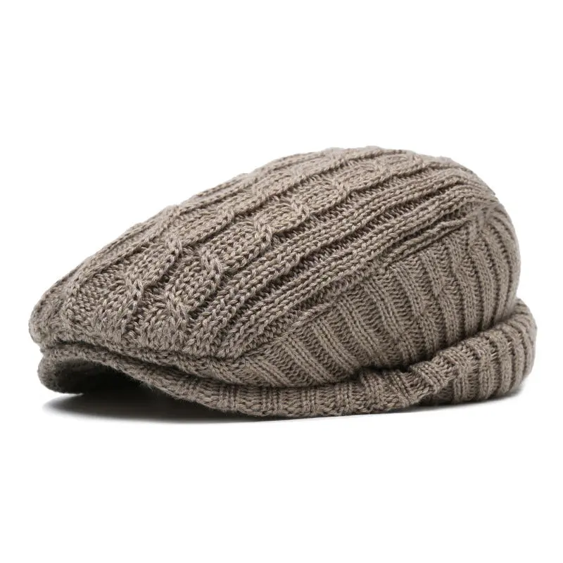 Gestrickte Wollmützen für Herbst und Winter, Baskenmützen für Damen, vielseitige Vorwärtsmützen, Ohrenschutz und Fleece, warme Baseballmützen für Herren