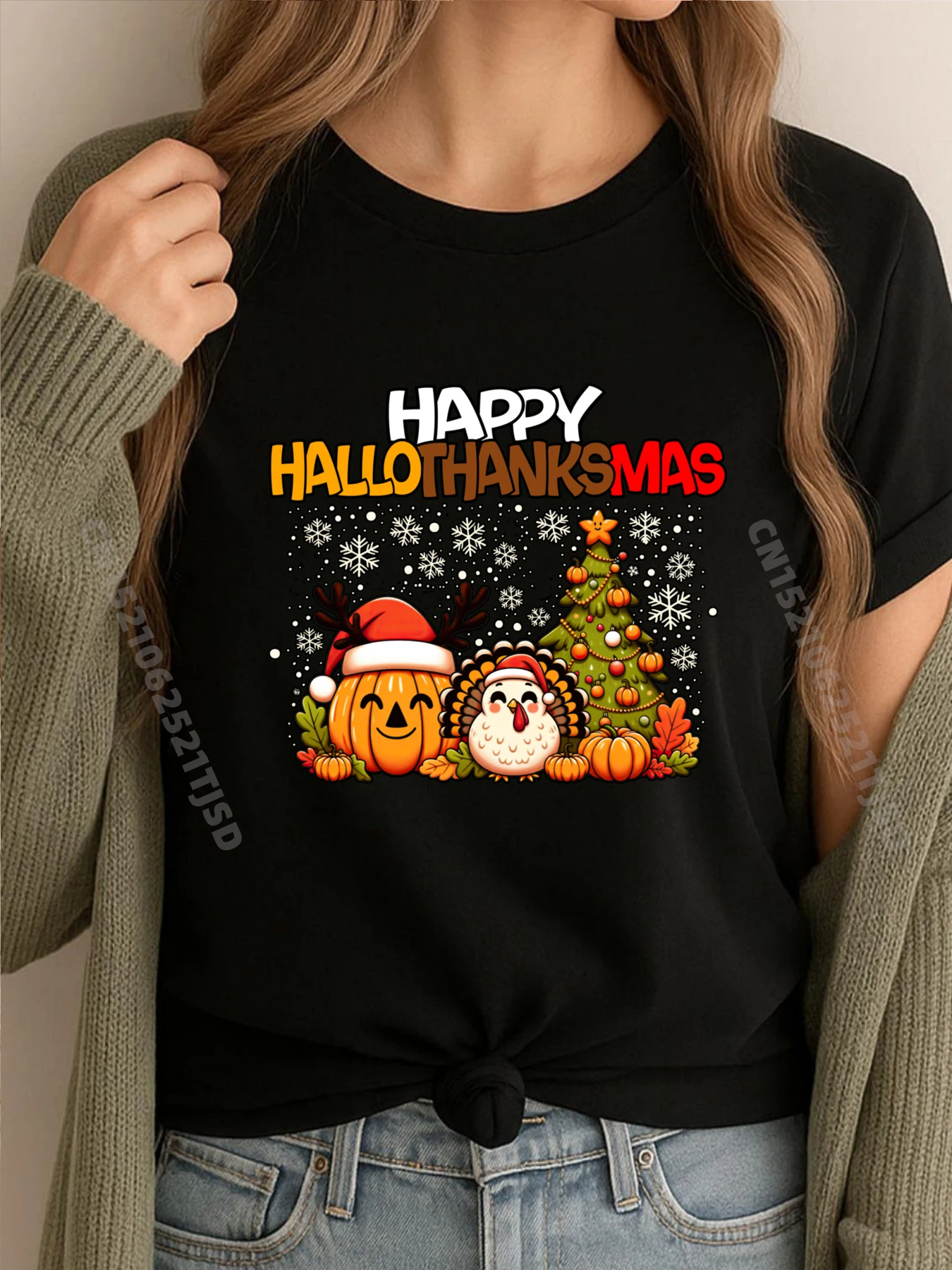 

HalloThanksMas забавные милые футболки на Хэллоуин, День Благодарения, Рождество, мужские корейские модные молодежные винтажные футболки, мужские топы, эстетические футболки