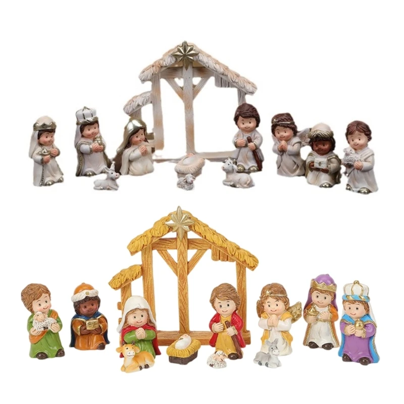 

Christmas Cartoon Nativity Scene Figurines Set Home Decors Resins Ornaments