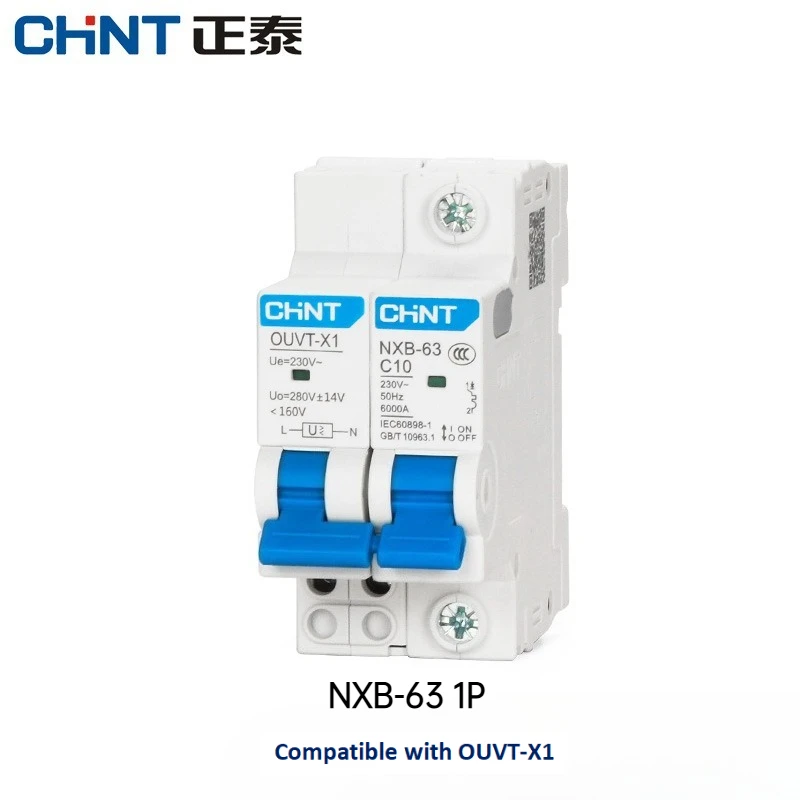 Chint NXB-63 1P 2P Residual Current Breaker Household Circuit Breaker 220V 10-63A Optional OUVT-X1 Over/Undervoltage Accessory