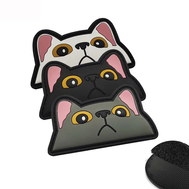 Funny Cat Face Tactical Badges Embroidery Applique Clothes Sticker,3d PVC Patches Hook and Loop Emblemen For Backpack,Clothing
