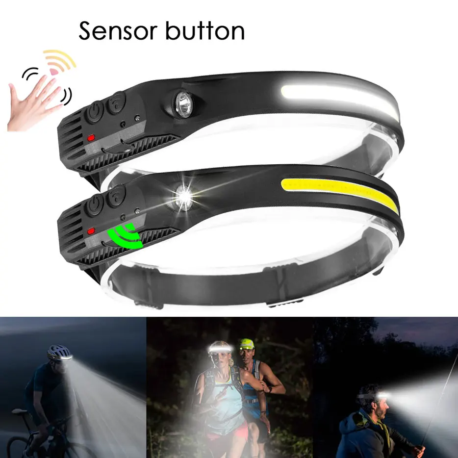 

Sensor Headlamp COB LED Flashlight USB Rechargeable Head Torch 5 Lighting Modes Head Light with Built-in Battery Waterproof