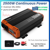 2500W Continuous / 5000W Peak Pure Sine Wave Inverter 24V to V/240V 50Hz with LCD Display & road Control Power Converter