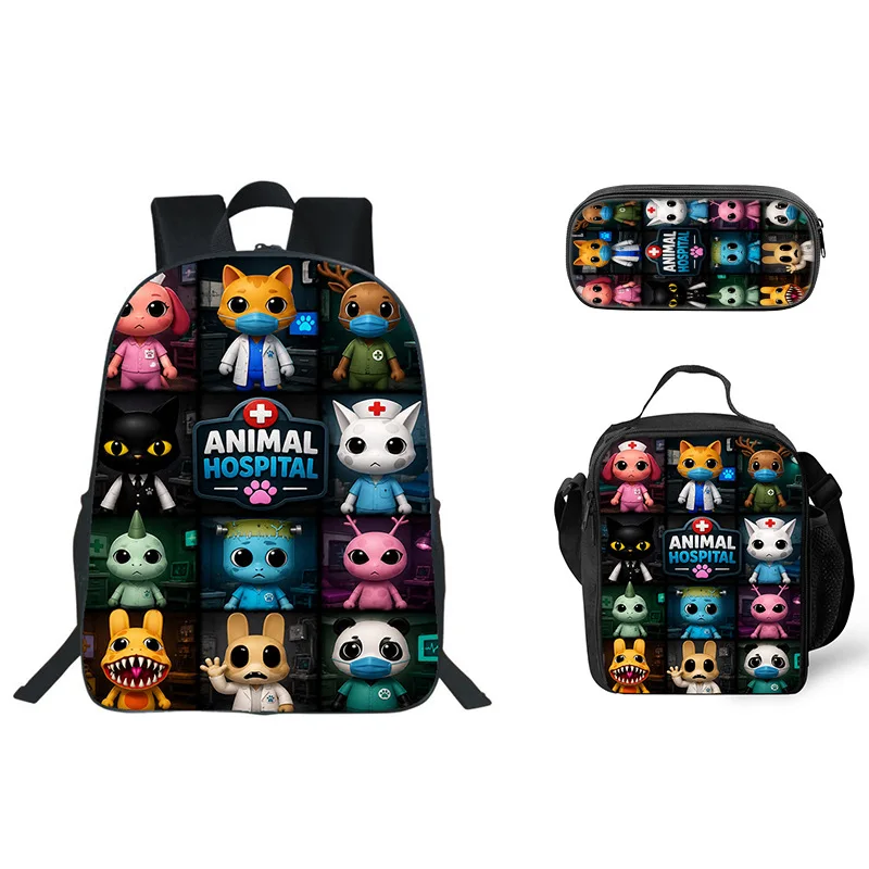 1-3pc-バックパック-動物病院-ブックバッグ-学生用-ランチバッグ-ペンケース-動物病院-ゲームバックパック-高品質